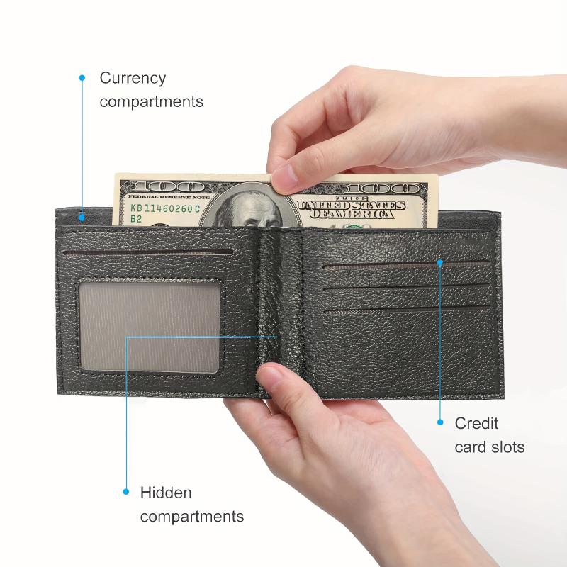 1pc Men's Faux Leather Wallet with Marijuana & Lighter Design, Casual Style Short Bifold with Card Slots and Coin Pocket, Solid Black Crocodile Pattern Faux Leather Wallet