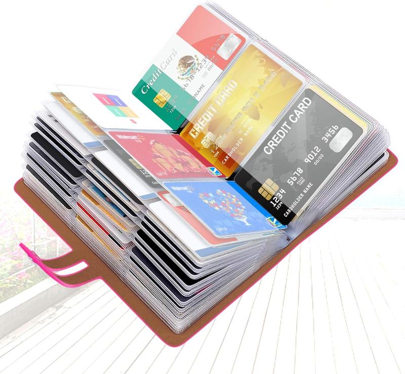 RFID Credit Card Holder Business Card Organizer Business Card Holder, with 96 Card Slots Credit Card Protector for Managing Your Different Cards to  Loss or  (Rose red)