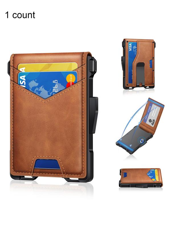 Men's Minimalist Carbon Fiber Card Holder, RFID Blocking Card Holder with Money Clip, Slim Leather Front Pocket Smart Pop Up Card Case Bifold Minimalist Wallet