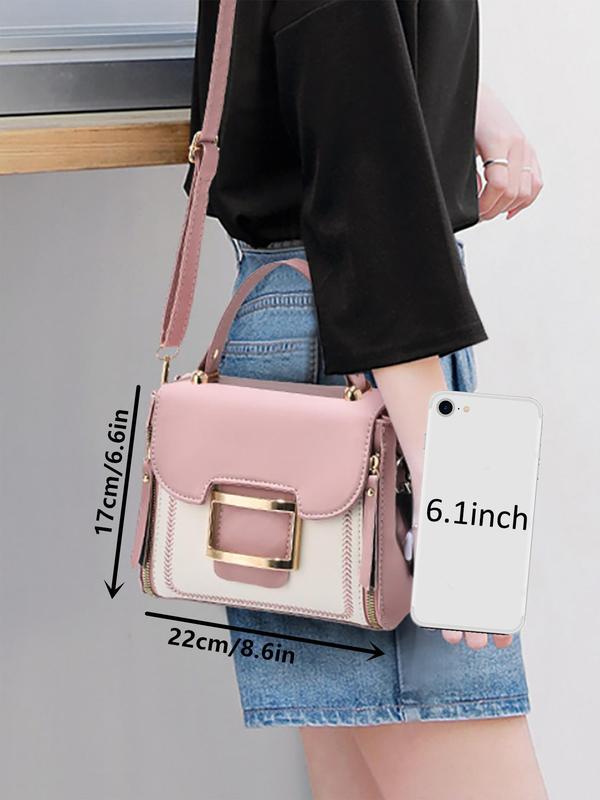 Women's Fashion Colorblock Handbag, 2024 New Style Casual Versatile Shoulder Bag with Charm for Daily Travel Work Commute, Trendy All-match Commuter Bag