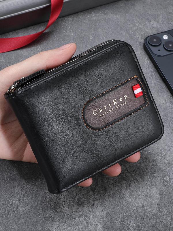 Men's Vintage Letter Pattern  Zipper Short Wallet, Casual Multi-functional Short Wallet for Daily Used, Retro Style Wallet for Men