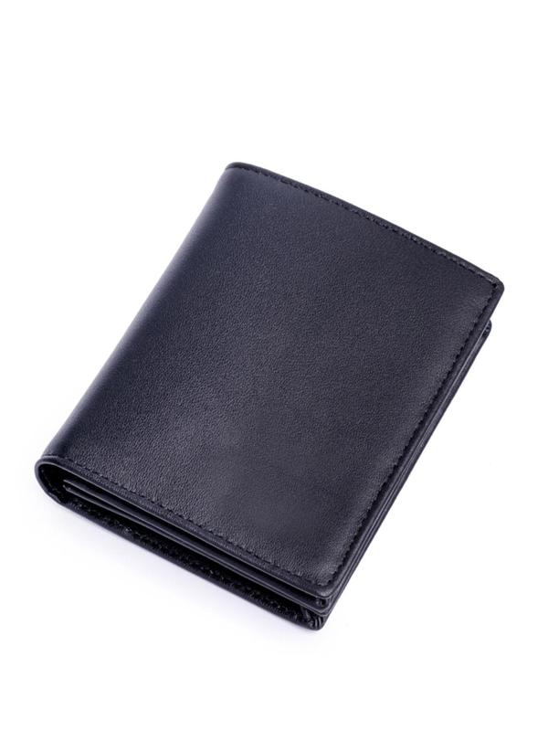Men's Simple Plain Cowhide Leather Wallet, Business Casual Card Slots Holder, Multi-function 20 Card Slots RFID Blocking Brushed Cowhide Card Bag, Fall Outfits, Earthtone Fall Freshness