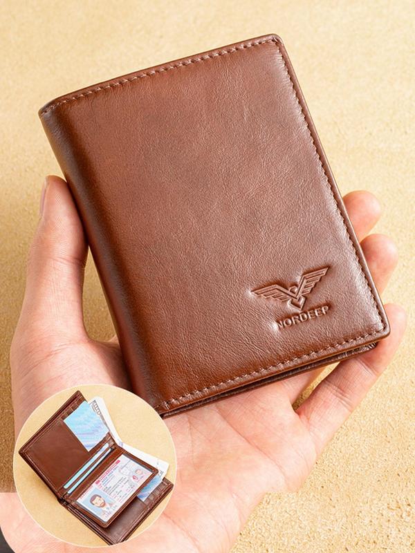 Men's Simple Plain Cowhide Leather Wallet, Business Casual Card Slots Holder, Multi-function 20 Card Slots RFID Blocking Brushed Cowhide Card Bag, Fall Outfits, Earthtone Fall Freshness