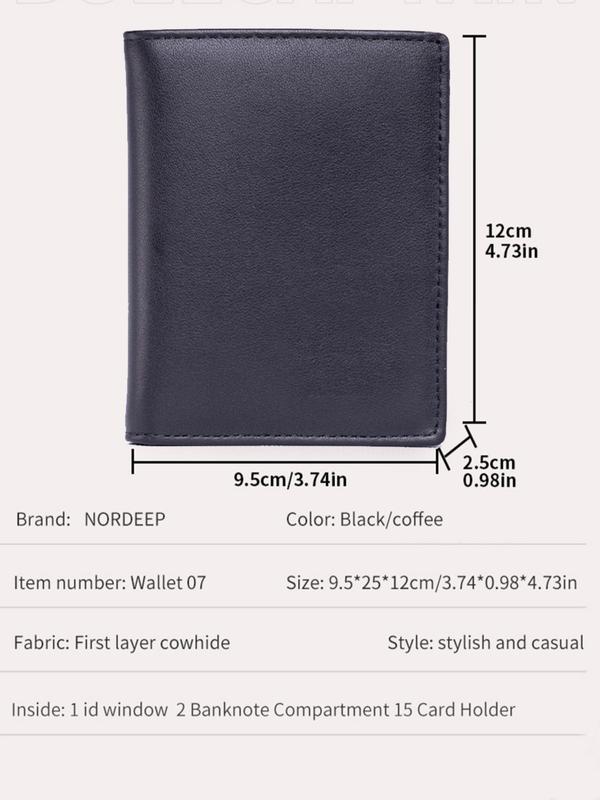 Men's Simple Plain Cowhide Leather Wallet, Business Casual Card Slots Holder, Multi-function 20 Card Slots RFID Blocking Brushed Cowhide Card Bag, Fall Outfits, Earthtone Fall Freshness