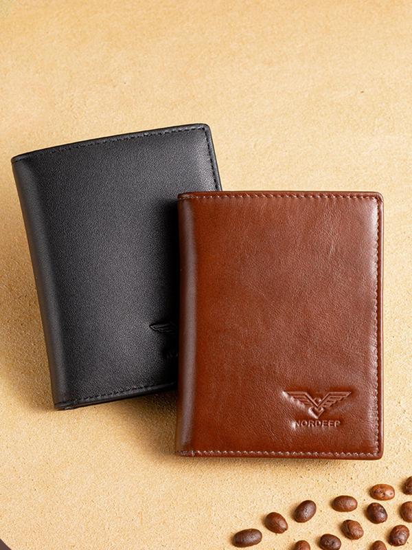 Men's Simple Plain Cowhide Leather Wallet, Business Casual Card Slots Holder, Multi-function 20 Card Slots RFID Blocking Brushed Cowhide Card Bag, Fall Outfits, Earthtone Fall Freshness