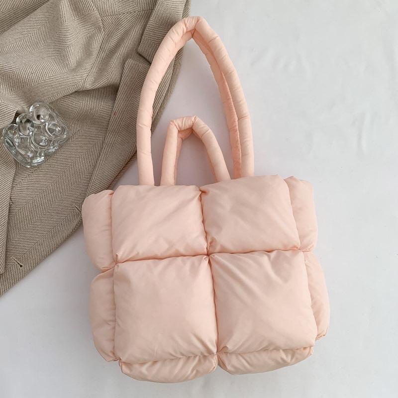 Chic Minimalist Puffer Tote Bag for Women - Soft Cotton, Solid Color with Zip Closure, Perfect for Everyday Use
