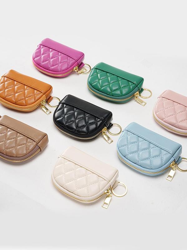 Women's Cute Quilted Design Zipper Wallet, Fashionable Solid Coin Purse, Casual Trendy Versatile High-quality Daily Wallet Fall Outfits Fall Freshness