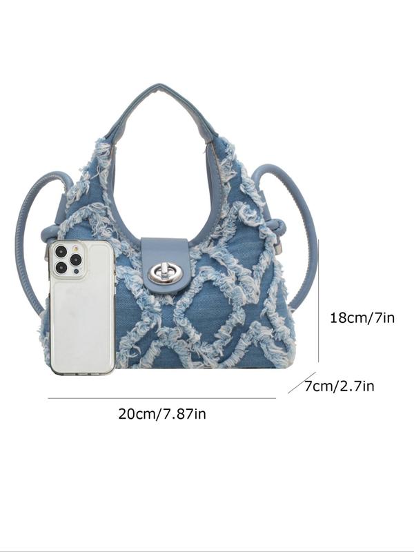 Women's Solid Color Handbag, Fashionable Raw Trim Twist Lock Design Hobo Bag for Daily Life, Casual Trendy Versatile High-quality Daily Commuting Bag