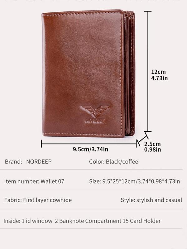 Men's Simple Plain Cowhide Leather Wallet, Business Casual Card Slots Holder, Multi-function 20 Card Slots RFID Blocking Brushed Cowhide Card Bag, Fall Outfits, Earthtone Fall Freshness