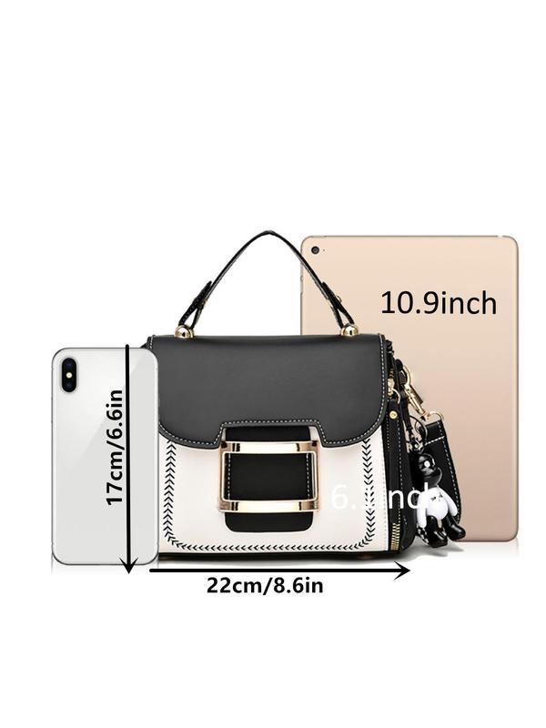 Women's Fashion Colorblock Handbag, 2024 New Style Casual Versatile Shoulder Bag with Charm for Daily Travel Work Commute, Trendy All-match Commuter Bag