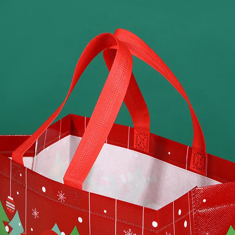 Multicolor Christmas Themed Tote Bag, 6 Counts set Reusable Gift Bag with Handle, Grocery Shopping Totes for Holiday Xmas Party