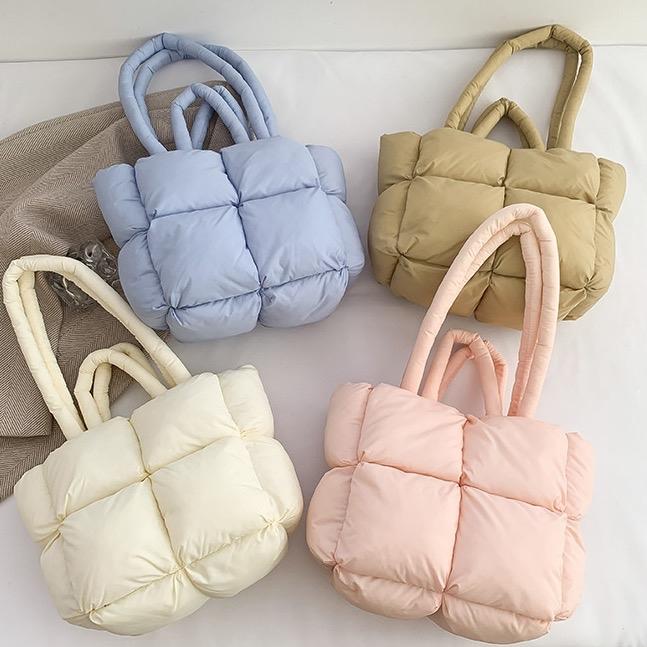 Chic Minimalist Puffer Tote Bag for Women - Soft Cotton, Solid Color with Zip Closure, Perfect for Everyday Use