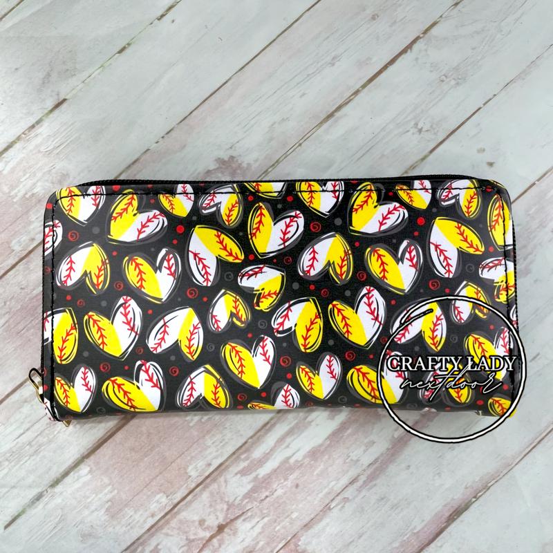 Half Baseball Half Softball Print Zipper Multi Compartment Wallet