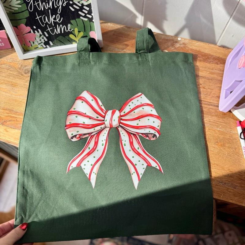 Women's Christmas Cake Bow Canvas Tote Bag - Fashionable and Functional