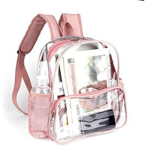 Rose Gold 12x6x12 Clear Backpack for Stadium Events Mini Clear Stadium Bag For Sporting Events Games Festival Concerts,Women Girls