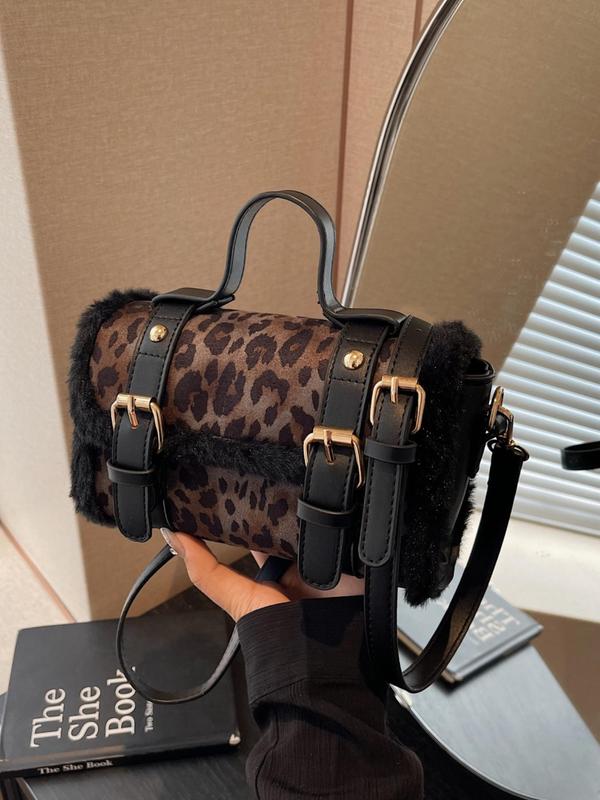 Women's Fashion Random Leopard Print Fluffy Crossbody Bag, 2024 New Style Casual Versatile Shoulder Bag for Daily Used, Trendy All-match Commuter Bag