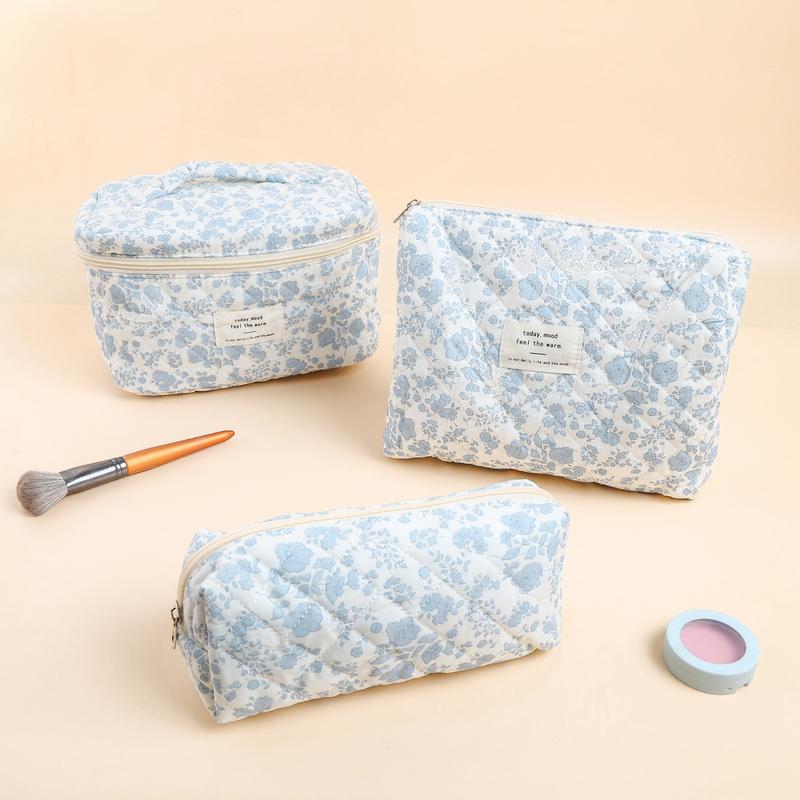 3-Piece Floral Makeup Bag Set, Portable Cosmetic Pouch, Vanity Toiletry Organizer For Travel Storage, Chic Gift For Women