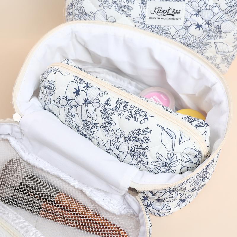 3-Piece Floral Makeup Bag Set, Portable Cosmetic Pouch, Vanity Toiletry Organizer For Travel Storage, Chic Gift For Women