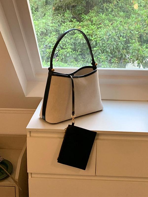 Women's Minimalist Canvas Bag , Fashion Shoulder Clutch, All-match Contrast Binding Design Underarm Bag, Hobo Bag