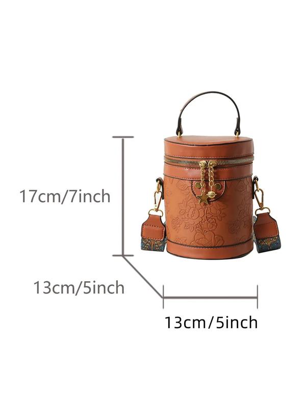 Fashion Floral Pattern Embossed Handbag, Vintage Style Zipper Pu Leather Satchel Bag for Women, Casual Trendy Versatile High-quality Daily Commuting Bag, Girl Fashionable Shopping Bag