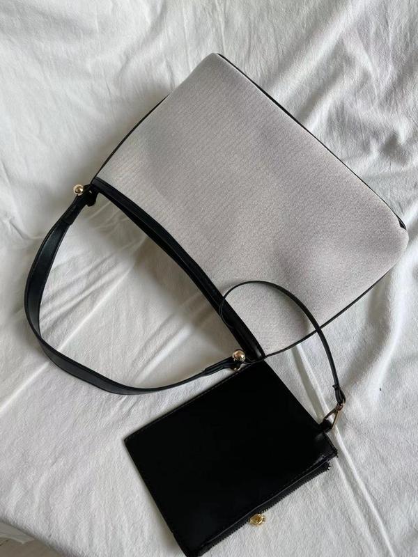 Women's Minimalist Canvas Bag , Fashion Shoulder Clutch, All-match Contrast Binding Design Underarm Bag, Hobo Bag