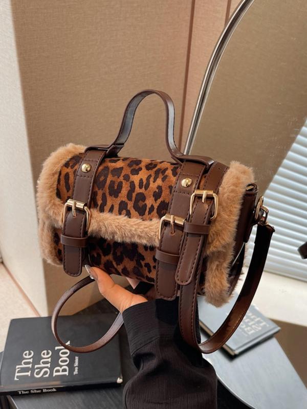 Women's Fashion Random Leopard Print Fluffy Crossbody Bag, 2024 New Style Casual Versatile Shoulder Bag for Daily Used, Trendy All-match Commuter Bag