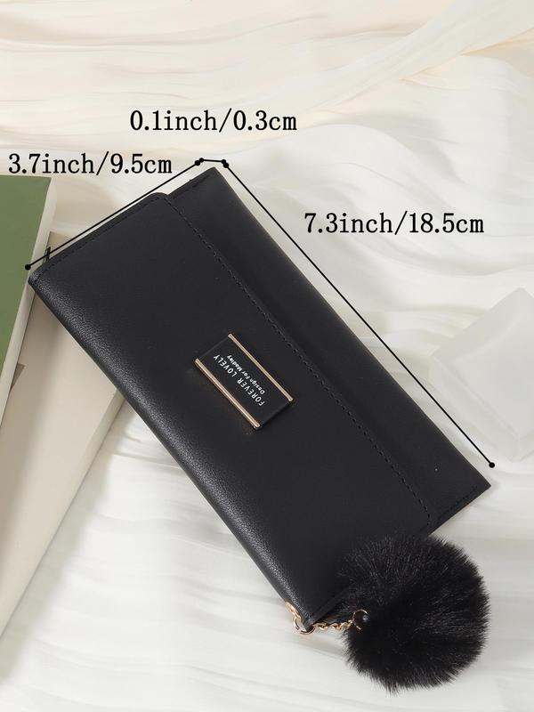 Elegant Minimalist Long Wallet, Trendy All-match Cute Purse with Pom Pom Charm, Fashionable Card Holder Everyday Purse for Daily Use