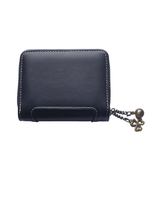 Fashionable Solid Color Zipper Wallet, 2024 New Style Casual Multi Card Slot Coin Purse with Charm, Simple All-match Short Wallet for Daily Travel Work Commute