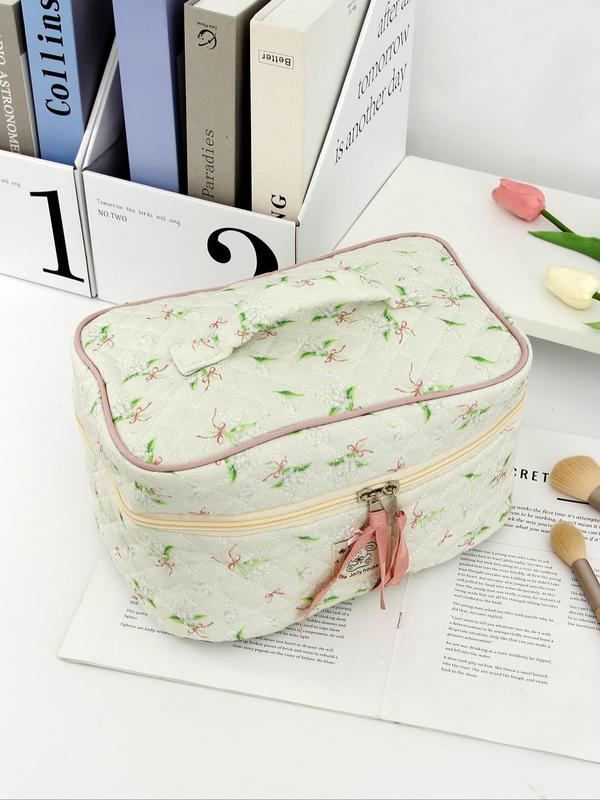 Floral  Pattern Bowknot  Decor Makeup Bag Set, Large Capacity Cosmetic Bag, Makeup Pouch, Skincare Bag, Toiletry Bag, Travel Essentials, Cruise Essentials, Dorm Essentials