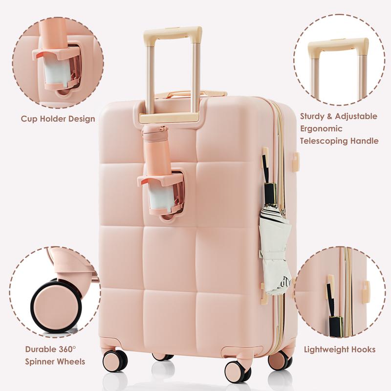 Merax Luggage Sets 3 Piece, 20-inch with USB Port and front opening design, ABS Hard Shell Luggage with Spinner Wheels, Cup Holder