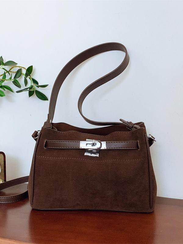 Women's Solid Color Suede Crossbody Bag, 2024 New Style Fashionable Versatile Shoulder Bag for Daily Used, Casual Trendy Versatile High-quality Daily Commuting Bag