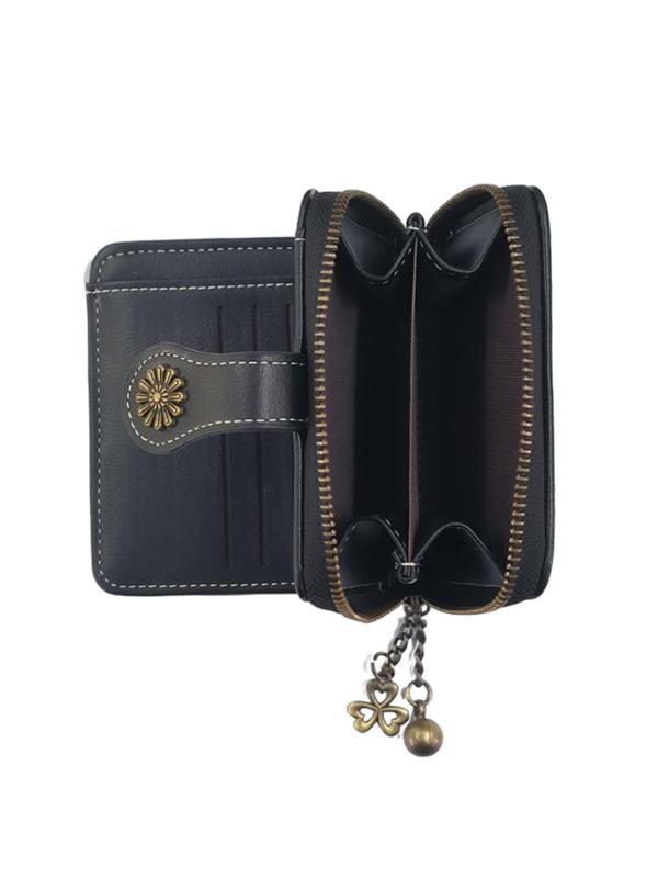 Fashionable Solid Color Zipper Wallet, 2024 New Style Casual Multi Card Slot Coin Purse with Charm, Simple All-match Short Wallet for Daily Travel Work Commute