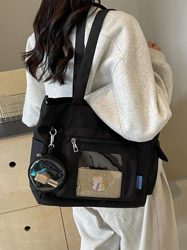 Fashionable Casual Plain Color Tote Bag, Casual Commuter Bag with Round Zipper Coin Purse, Simple All-match Visual Window Bag for Daily Life