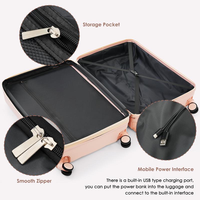Merax Luggage Sets 3 Piece, 20-inch with USB Port and front opening design, ABS Hard Shell Luggage with Spinner Wheels, Cup Holder