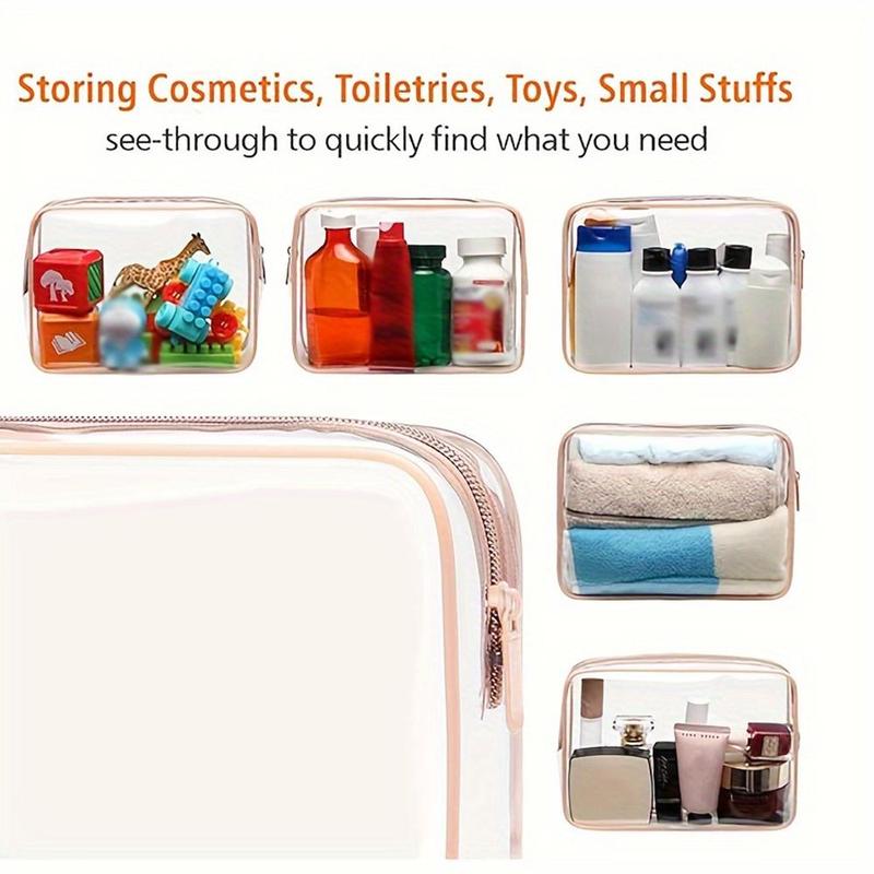 Clear Cosmetic Bag Set, 3 Counts set Waterproof Toiletry Pouch with Zipper, Travel Makeup Organizer for Women, Suitable for Cosmetics, Toys