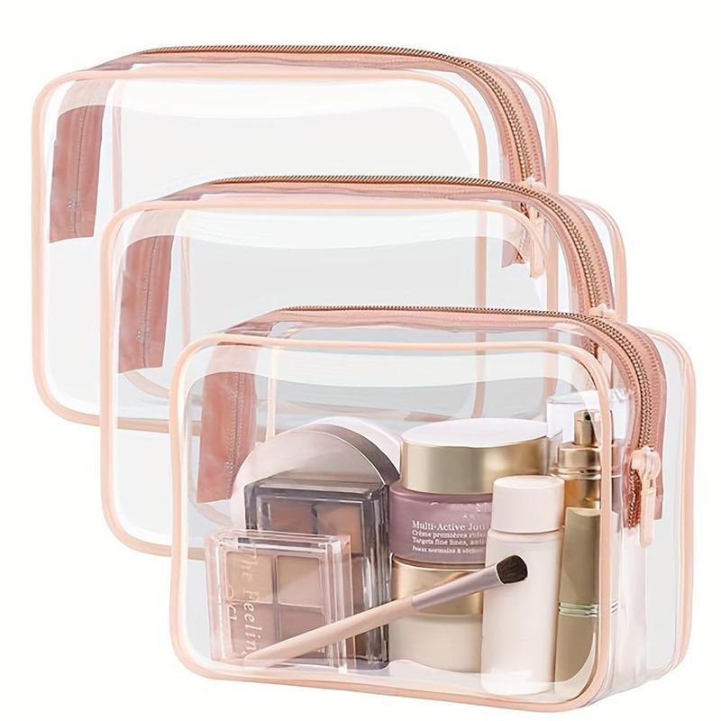 Clear Cosmetic Bag Set, 3 Counts set Waterproof Toiletry Pouch with Zipper, Travel Makeup Organizer for Women, Suitable for Cosmetics, Toys