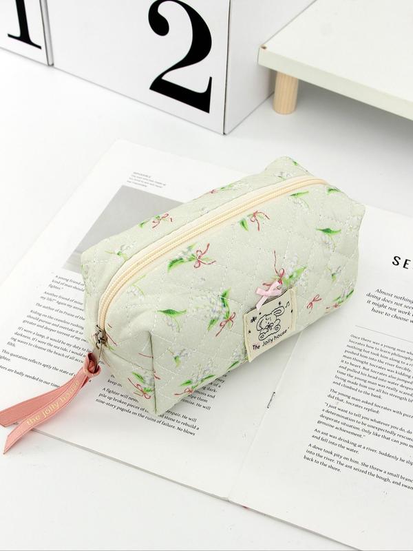 Floral  Pattern Bowknot  Decor Makeup Bag Set, Large Capacity Cosmetic Bag, Makeup Pouch, Skincare Bag, Toiletry Bag, Travel Essentials, Cruise Essentials, Dorm Essentials