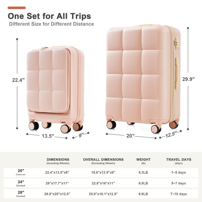 Merax Luggage Sets 3 Piece, 20-inch with USB Port and front opening design, ABS Hard Shell Luggage with Spinner Wheels, Cup Holder