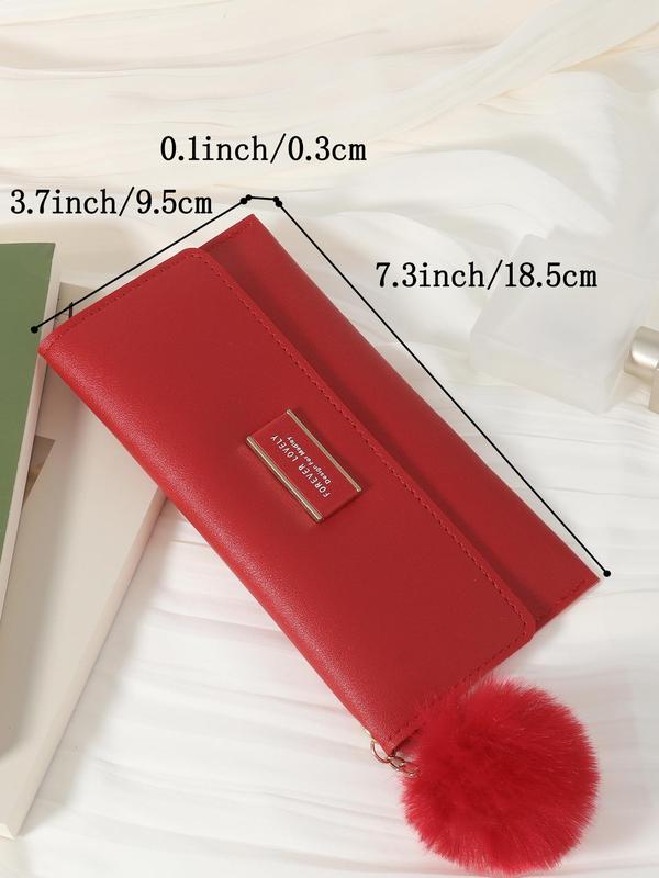 Elegant Minimalist Long Wallet, Trendy All-match Cute Purse with Pom Pom Charm, Fashionable Card Holder Everyday Purse for Daily Use