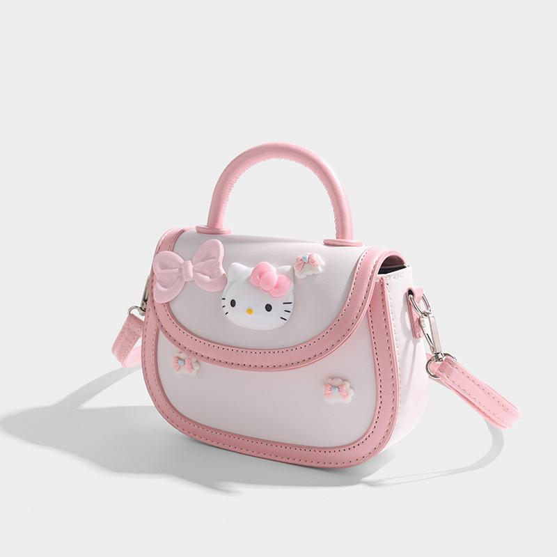 Women's Bag Cute KT Pink Hand Holding Saddle Bag 2024 New Shoulder Messenger Bag