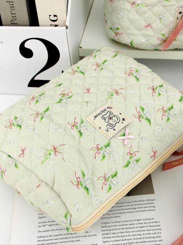 Floral  Pattern Bowknot  Decor Makeup Bag Set, Large Capacity Cosmetic Bag, Makeup Pouch, Skincare Bag, Toiletry Bag, Travel Essentials, Cruise Essentials, Dorm Essentials