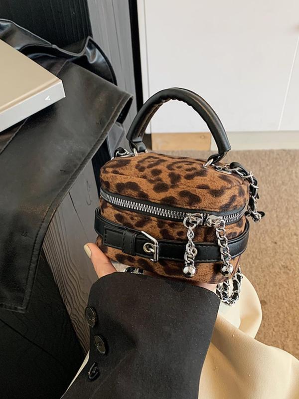 Women's Elegant Fashion Leopard Print Chain Strap Box Shaped Crossbody Bag, Casual Versatile Handbag for Daily Used, Trendy All-match Commuter Bag