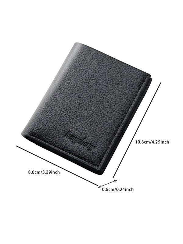 Men's Textured PU Leather Bifold Wallet, Letter Embossed Decorative Short Wallet, Autumn And Winter Business Fashion Plain Wallet