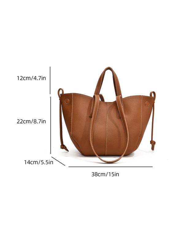 Women's Elegant Solid Color Tote Bag, Fashionable Large Capacity Shoulder Bag for Daily Used, Casual Trendy Versatile High-quality Daily Commuting Bag