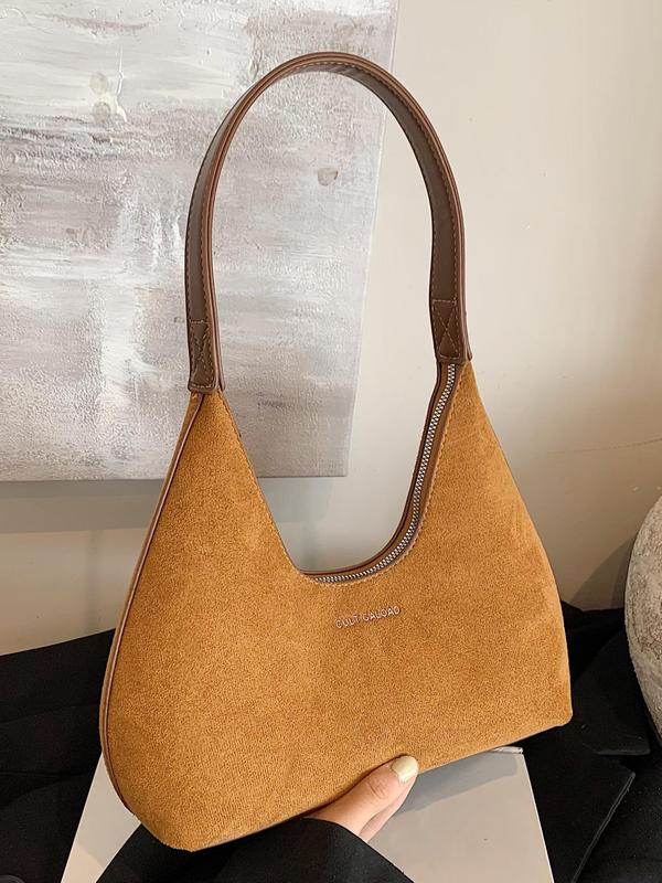 Women's Elegant Solid Color Suede Hobo Bag, Fashionable Retro Simple Portable Shoulder Bag, Versatile and Popular Style Bag for Party, Daily Outings