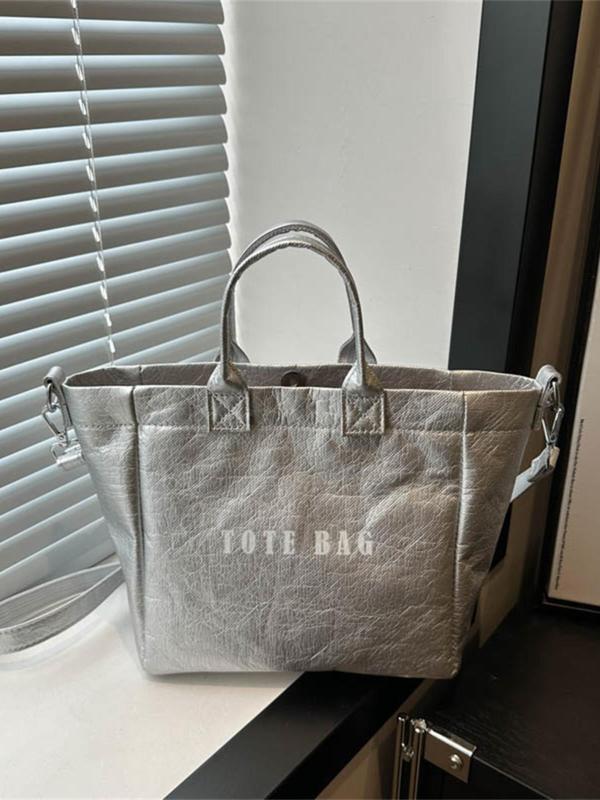Women's Solid Color Letters Print Tote Bag, Fashionable Lightweight Large Capacity Shoulder Bag for Daily Used, Casual Trendy Versatile High-quality Daily Commuting Bag