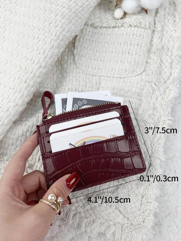 Stone Pattern Alligator Print PU Leather Ultra-Thin 6-Card Pack Wallet - Minimalist Portable Zipper Short Wallet for Men & Women