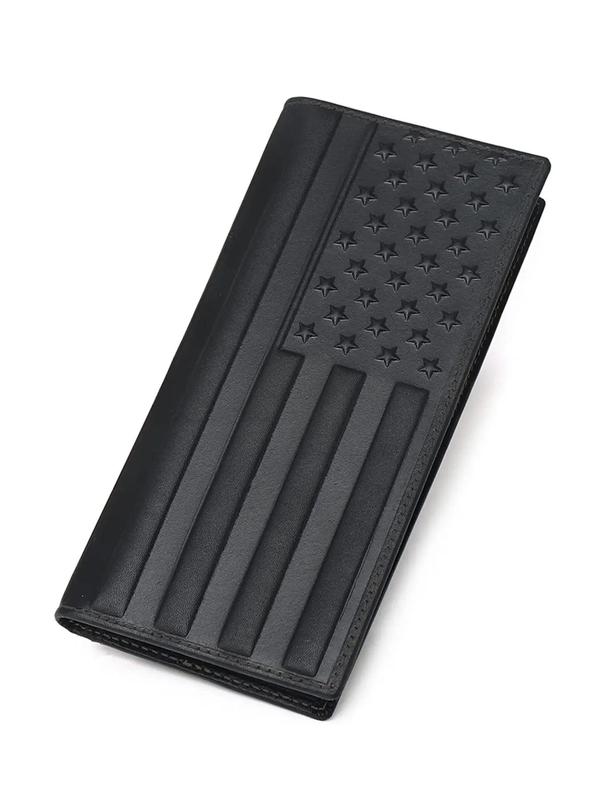 Men's American Flag Embossed Long Wallet, Vintage Cowhide Bifold Wallet, Multi-card Slot Wallet for Men