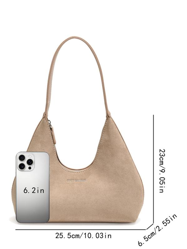 Women's Elegant Solid Color Suede Hobo Bag, Fashionable Retro Simple Portable Shoulder Bag, Versatile and Popular Style Bag for Party, Daily Outings