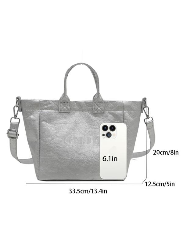 Women's Solid Color Letters Print Tote Bag, Fashionable Lightweight Large Capacity Shoulder Bag for Daily Used, Casual Trendy Versatile High-quality Daily Commuting Bag